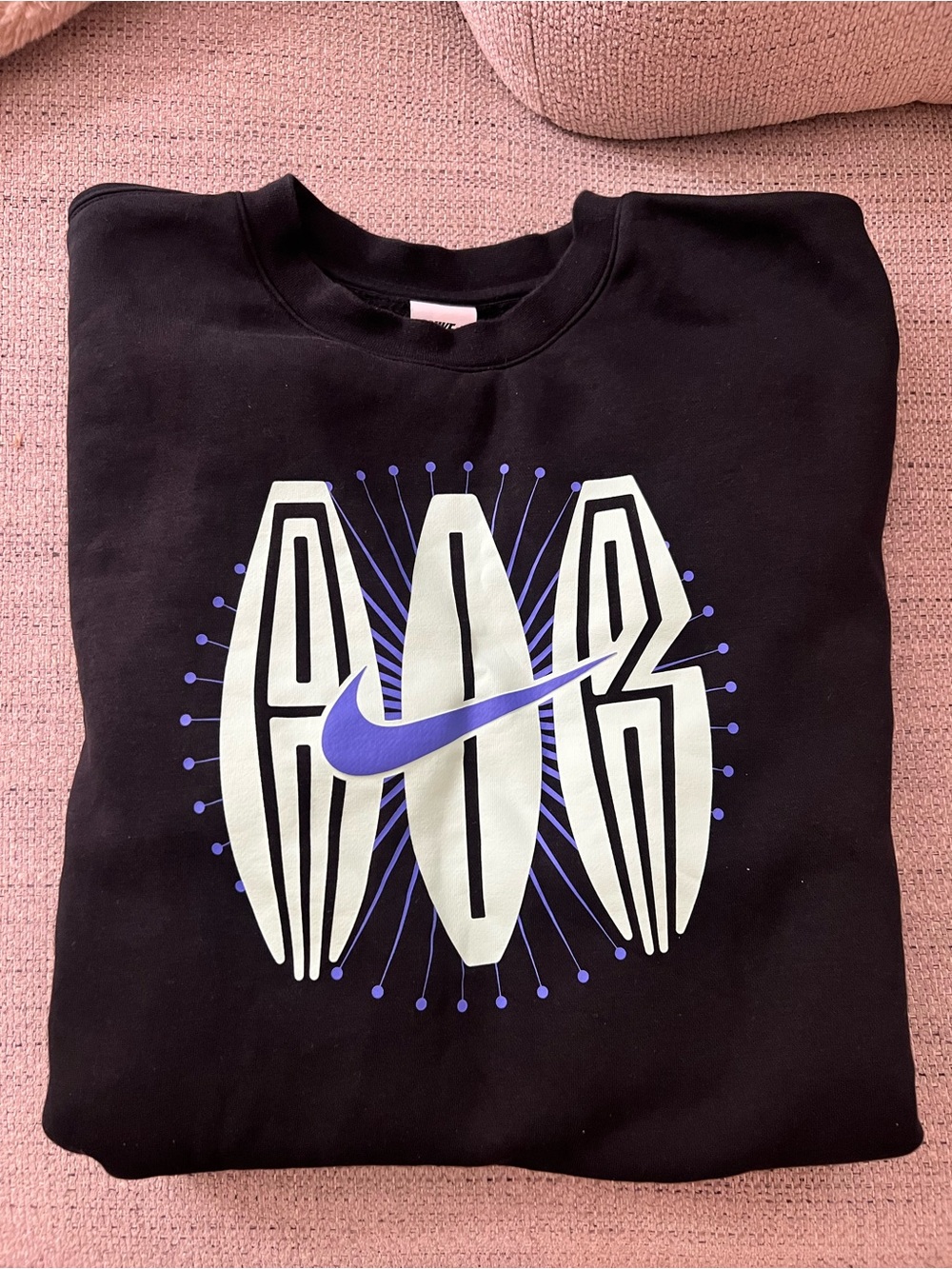 Nike Black Sweatshirt with White Tag and Light Green Graphic